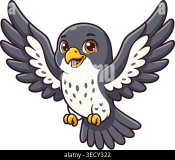 Cute baby hawk cartoon character flying with open wings and big glossy eyes Stock Vector