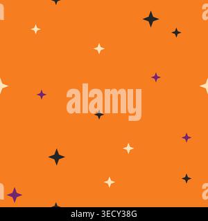 Minimal seamless pattern with scattered stars on orange background, subtle Halloween vibe vector illustration perfect for fabric, wrapping paper, wall Stock Vector