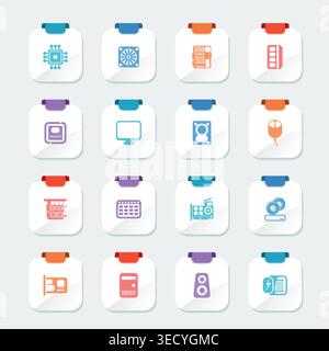 Bright Computer Performance and Equipment Icons - Vector Icon Set Stock Vector