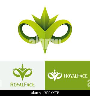 Abstract face icons with crown and beak. Three dimensional and flat mask logos. Stock Vector