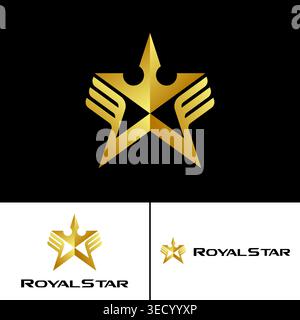 Star icon with crown and ribbon. Abstract winged star logo design. Stock Vector
