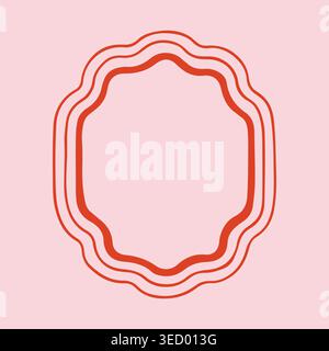 Hand drawn triple wavy oval frame in red and pink colors. Minimalist vector doodle border for elegant wedding stationary and creative feminine social Stock Vector