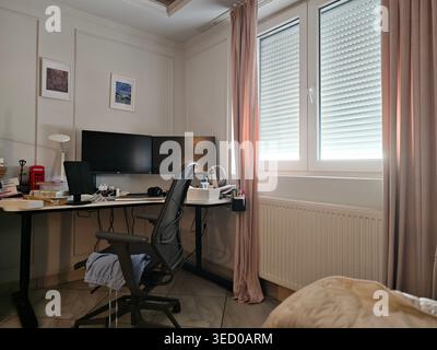 Modern Home Office Workspace Dual Monitors Stock Photo