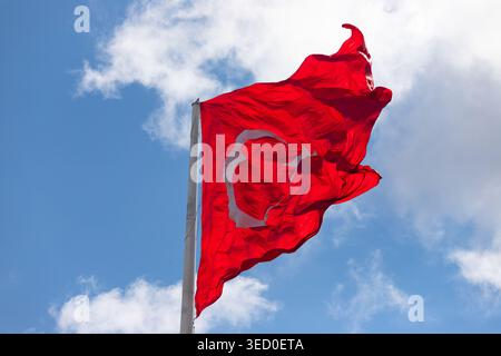 Istanbul. Turkiye. 05.13.2025. The Turkish National Flag flutters in the wind. Stock Photo