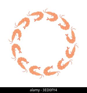 Cute Shrimp Wreath Cartoon Isolated Frame Stock Vector