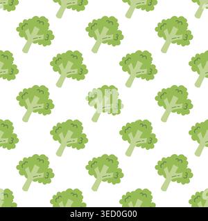 Cute Broccoli Seamless Pattern Isolated on White Background Stock Vector