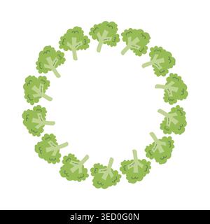 Broccoli Floret Round Frame on Transparent Background Stock Vector