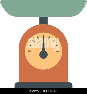 Simple illustration of a vintage platform scale with a green tray and round dial on a brown base Stock Vector