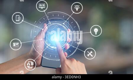 The concept of UX UI design focuses on user experience and interface. This process is essential for creating intuitive applications, enhancing the Stock Photo