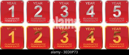 1 to 5 Year Guarantee Labels Set with Metal Plate Style Badge Icons Stock Vector