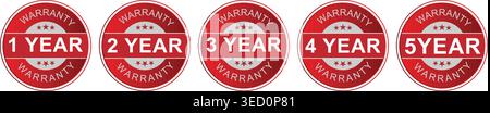 1 to 5 Year Warranty Round Badge Icons Set with Star Symbols Stock Vector