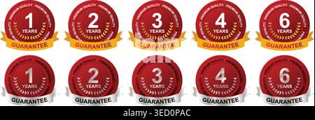 Premium Quality One to Six Years Guarantee Badge Set with Ribbon Seals Stock Vector