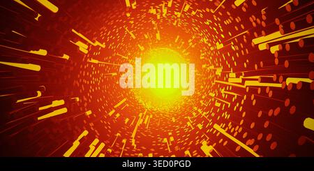 Futuristic abstract glowing orange yellow light tunnel background dynamic data flow speed motion creating energetic cyber space matrix virtual reality Stock Photo