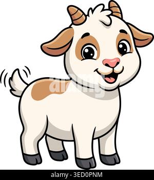 Cute baby goat cartoon character standing with a happy smile and big glossy eyes Stock Vector