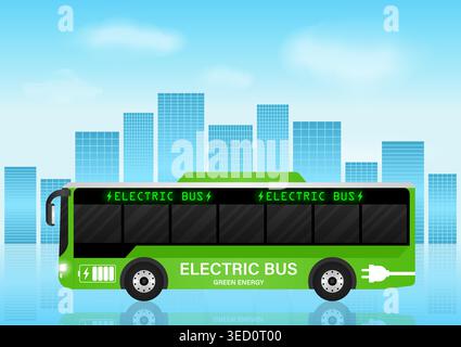 Electric Car in the City. Green Energy or Eco-friendly Concept. Futuristic Transportation Concept. Vector Illustration. Stock Vector