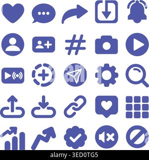 Collection of 25 modern social media icons in clean line style. Perfect for user interface design, mobile apps, websites, and digital marketing. Stock Vector