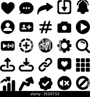 Collection of 25 modern social media icons in clean line style. Perfect for user interface design, mobile apps, websites, and digital marketing. Stock Vector