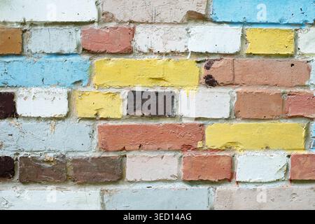 Detailed close up of multicolored brick wall texture and pattern Stock Photo