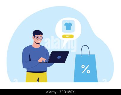 Ecommerce online shopping scene with laptop and payment cards for retail marketplace banners, fashion website design, and fintech app or startup Stock Vector