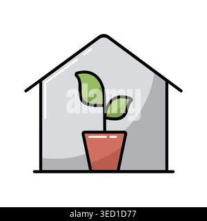 Greenhouse with seedlings inside vector icon. Graph symbol for agriculture, garden and plants web site and apps design, logo, app, UI Stock Vector