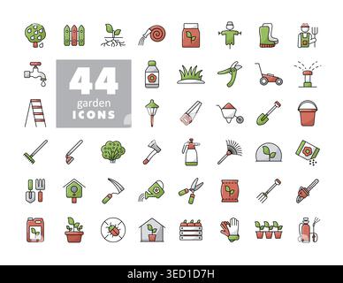 Gardening and Planting isolated vector icons set. Graph symbol for agriculture, garden and plants web site and apps design, logo, app, UI Stock Vector