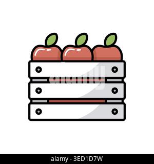 Wooden harvest box with apple vector icon. Graph symbol for agriculture, garden and plants web site and apps design, logo, app, UI Stock Vector
