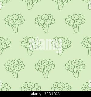 Seamless broccoli pattern on green background Stock Vector