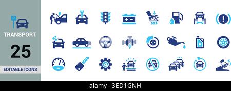 Transport Icon Set with Cars, Bikes, Scooter and Mobility Symbols Modern Editable Vector Collection Stock Vector