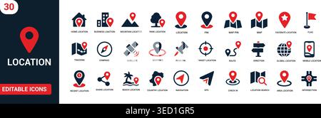 Location Icon Set. Map Pin, GPS Navigation and Tracking Vector Icons Collection Stock Vector