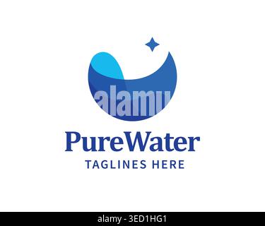 Modern abstract design featuring a blue water drop shape with a sparkling star element Stock Vector