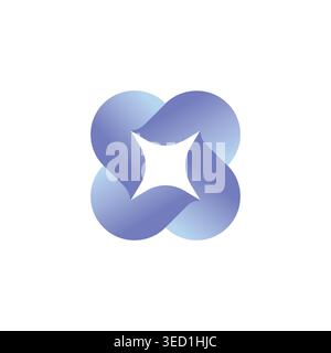 Abstract geometric design with a gradient blue color scheme forming a rounded cross shape and a central star cutout. Stock Vector