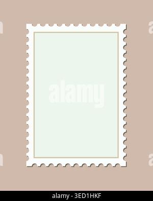 Minimalist blank postage stamp with perforated edges on a neutral background. Stock Vector