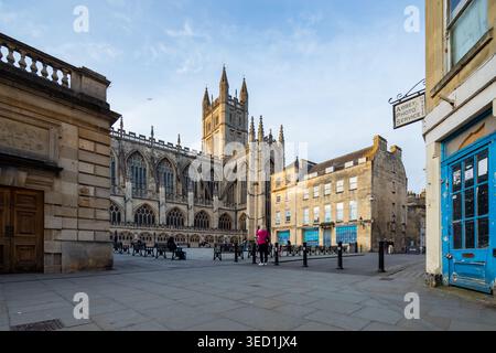 Sunset at Bath Abbey, Bath, Somerset, England. Stock Photo