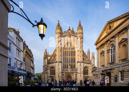 Sunset at Bath Abbey, Bath, Somerset, England. Stock Photo