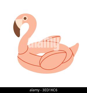 Hand drawn inflatable pink flamingo pool float icon. Minimalist flat vector illustration of a summer swimming ring doodle for beach and pool party Stock Vector