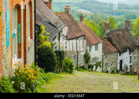 Spring afternoon on Gold Hill in Shaftesbury, Dorset, England. Stock Photo