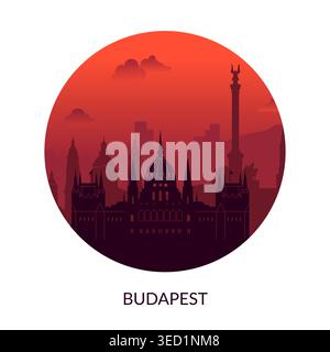 The Stunning and Striking Silhouette of Budapest Captured Beautifully at Sunset, Truly Mesmerizing Stock Vector