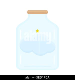 Cloud with shining star in glass jar. Dream jar. Concept of hope and inspiration. Desire, ambition, imagination and mental wellness symbol. Vector Stock Vector
