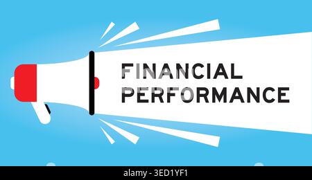 Color megaphone icon with word financial performance in white banner on blue background Stock Vector