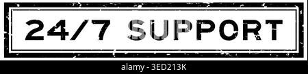 Grunge black 24 7 support word square rubber seal stamp on white background Stock Vector
