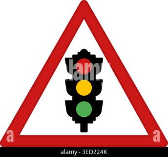 Red Sign Traffic Signals Ahead. Warning Road Sign. Vector Icon Stock Vector