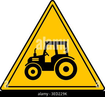 Yellow Sign Farm Tractor. Warning Road Sign. Agricultural Vehicle. Vector Icon Stock Vector