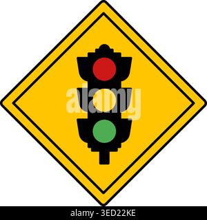 Yellow Sign Traffic Signals Ahead. Warning Diamond Road Sign. Vector Icon Stock Vector