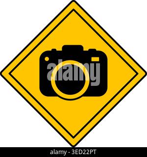 Yellow Photographer Zone Sign. Road Sign, Sticker. Allowed to Take Photos. Camera. Vector Icon Stock Vector