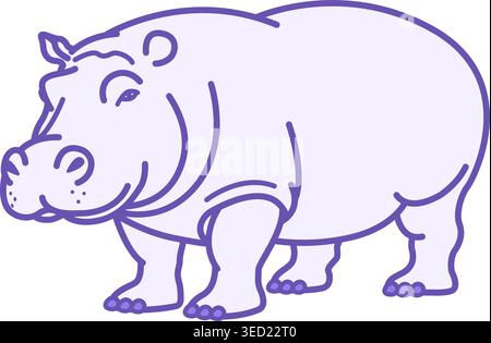 Hippopotamus Color Icon. Vector Illustration. Semi-Aquatic Mammal. Large Hippo. Animals Concept Stock Vector