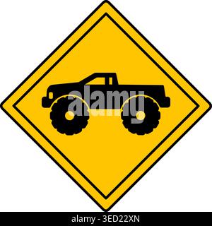 Yellow Sign Monster Truck Only. Warning Road Sign. Car, Vehicle. Vector Icon Stock Vector