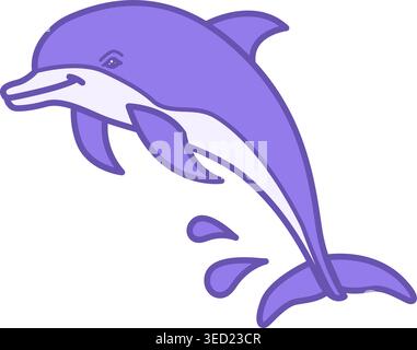 Dolphin Color Icon. Vector Illustration. Mammal, Fish. Cute Dolphin with Fins. Marine Animals Concept Stock Vector