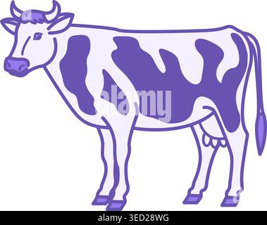 Colored Cow Icon. Vector Illustration. Female Cattle. Agriculture, Farming. Cow with Horns, Tail, and Hooves. Domestic Animals Concept Stock Vector