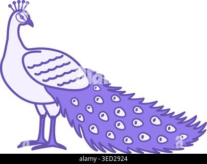 Colored Peacock Icon. Vector Illustration. Large Bird. Peacock With Long Beautiful Tail. Domestic Animals Concept Stock Vector