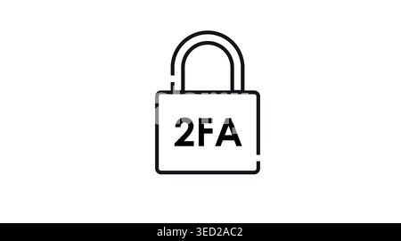 Two-factor authentication 2FA icon: secure padlock with 2FA text, minimalist black line art vector Stock Vector